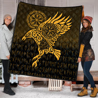 Viking Quilt - Raven Vegvisir Tattoo - Gold Version Quilt RLT12 - Wonder Print Shop