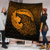 Viking Quilt - Fenrir Viking 3D Tattoo - Gold Version Quilt RLT12 - Wonder Print Shop