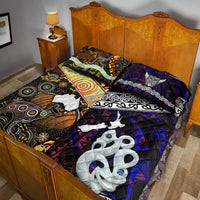 New Zealand Maori Aotearoa and Australia Aboriginal Quilt Bed Set Together Purple LT8 - Wonder Print Shop