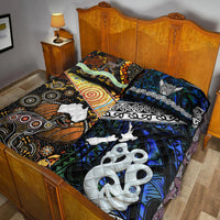 New Zealand Maori Aotearoa and Australia Aboriginal Quilt Bed Set Together Blue LT8 - Wonder Print Shop