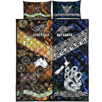 New Zealand Maori Aotearoa and Australia Aboriginal Quilt Bed Set Together Blue LT8 - Wonder Print Shop