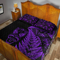 Black bed quilt with purple fern and tribal motifs plus matching pillowcase