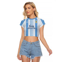 (Custom Text and Number) Argentina Football Raglan Cropped T Shirt Champions World Cup Gaucho Vamos LT13 - Wonder Print Shop