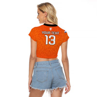 (Custom Text and Number) Netherlands Football Raglan Cropped T Shirt 2022 Soccer World Cup Oranje Champions LT13 - Wonder Print Shop