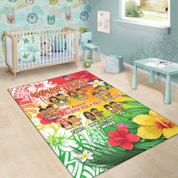 Custom Personalised Aloha Poly Fest Area Rug Polynesian Pattern With Tropical Flowers - Wonder Print Shop