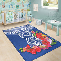 Custom Personalised Guam Chamorro Area Rug Guaman Latte Stone Tropical Flowers Blue Version - Wonder Print Shop