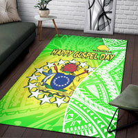 Happy Mangaia Gospel Day Area Rug Cook Islands Coat of Arms Polynesian Pattern - Wonder Print Shop