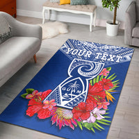 Custom Personalised Guam Chamorro Area Rug Guaman Latte Stone Tropical Flowers Blue Version - Wonder Print Shop