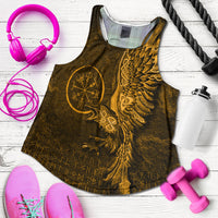 Viking Clothing Vegvisir With Raven Viking Compass Gold Version Women's Racerback Tank RLT12 - Wonder Print Shop