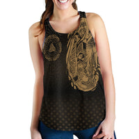 Viking Clothing Viking Odin Raven Tattoo Style Gold Version Women's Racerback Tank RLT12 - Wonder Print Shop