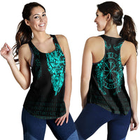 Viking Clothing Viking Compass Vegvisir Tattoo Cyan Version Women's Racerback Tank RLT12 - Wonder Print Shop