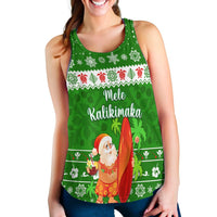 Hawaii Christmas Women Racerback Tank Santa Claus Surfing Simple Style - Green LT8 - Wonder Print Shop