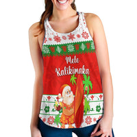 Hawaii Christmas Women Racerback Tank Santa Claus Surfing Simple Style - White LT8 - Wonder Print Shop