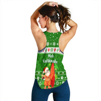 Hawaii Christmas Women Racerback Tank Santa Claus Surfing Simple Style - Green LT8 - Wonder Print Shop