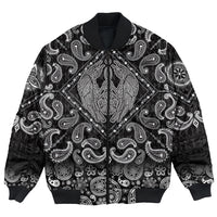 Viking Bomber Jacket Raven Catching Sun Reflection Celtic Knot Black and White with Bandana Paisley Style RLT12 - Wonder Print Shop