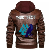 (Custom) Wonder Print Shop - Raven Skull And Valknut Symbol Leather Jacket RLT12 - Wonder Print Shop