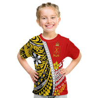 Kids Red T-shirt with Polynesian-style graphic front and side panel