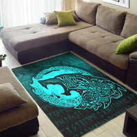 Viking Area Rug Fenrir Viking 3D Tattoo Cyan Version Area Rug RLT12 - Wonder Print Shop
