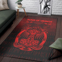 Viking Area Rug Vikings Ravens Mjolnir Red Version Area Rug RLT12 - Wonder Print Shop