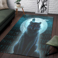 Viking Area Rug Fenrir Viking Wolf Cyan Version Area Rug RLT12 - Wonder Print Shop