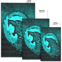 Viking Area Rug Fenrir Viking 3D Tattoo Cyan Version Area Rug RLT12 - Wonder Print Shop