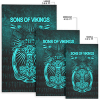 Viking Area Rug Vikings Ravens Mjolnir Cyan Version Area Rug RLT12 - Wonder Print Shop