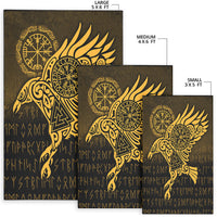 Viking Area Rug Raven Vegvisir Tattoo Gold Version Area Rug RLT12 - Wonder Print Shop
