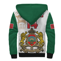 (Custom Text and Number) Morocco Football Sherpa Hoodie Atlas Lions White World Cup 2022 - Wonder Print Shop
