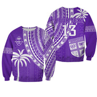 Purple Fiji rugby sweatshirt with tribal pattern, YOUR TEXT, and large number 13