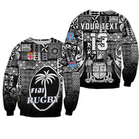 (Custom Text and Number) Fiji Rugby Sweatshirt Flying Fijians Black Tapa Pattern LT13 - Wonder Print Shop