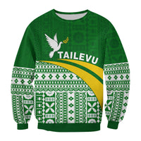 (Custom Text and Number) Tailevu Rugby Sweatshirt Fiji Rugby Tapa Pattern Green LT13 - Wonder Print Shop
