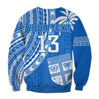 Custom Text and Number Fiji Rugby Sevens Sweatshirt Fijian 7s Tapa Polynesian Blue Ver.01 LT13 - Wonder Print Shop