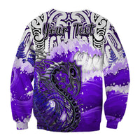 Custom Personalised Manaia Maori Sweatshirt Fern Aotearoa Purple Waves LT13 - Wonder Print Shop