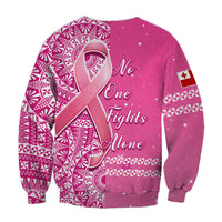 Tonga Breast Cancer Sweatshirt Tongan Ngatu Pattern No One Fights Alone - Wonder Print Shop