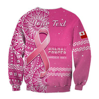 Custom Personalised Tonga Breast Cancer Sweatshirt Tongan Ngatu Pattern No One Fights Alone - Wonder Print Shop