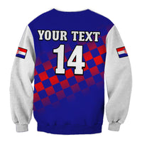 (Custom Text And Number) Croatia Football Sweatshirt Hrvatska Checkerboard Blue Version - Wonder Print Shop
