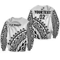 Rugby sweatshirt set: white crewneck with black tribal sleeves and custom text 02