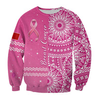 Tonga Breast Cancer Sweatshirt Tongan Ngatu Pattern No One Fights Alone - Wonder Print Shop