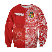 Custom Text And Number Tonga Sweatshirt Tongan Coat Of Arms Ngatu Pattern - Wonder Print Shop