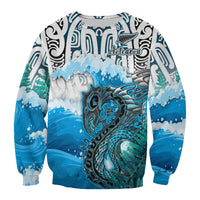 Custom Personalised Manaia Maori Sweatshirt Fern Aotearoa Blue Waves LT13 - Wonder Print Shop