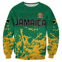 (Custom Text and Number) Jamaica Athletics Sweatshirt Jamaican Flag With African Pattern Sporty Style - Wonder Print Shop