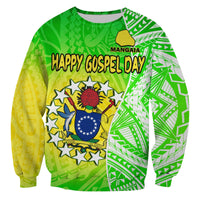 (Custom Personalised) Happy Mangaia Gospel Day Sweatshirt Cook Islands Coat Of Arms Polynesian Pattern - Wonder Print Shop