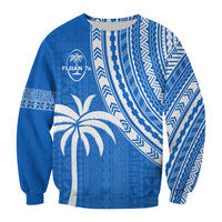 Custom Text and Number Fiji Rugby Sevens Sweatshirt Fijian 7s Tapa Polynesian Blue Ver.01 LT13 - Wonder Print Shop