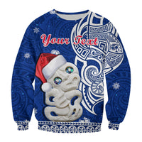 Custom Personalised New Zealand Christmas Sweatshirt Hei Tiki Blue Pohutukawa Meri Kirihimete - Wonder Print Shop