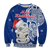 New Zealand Christmas Sweatshirt Hei Tiki Blue Pohutukawa Meri Kirihimete - Wonder Print Shop