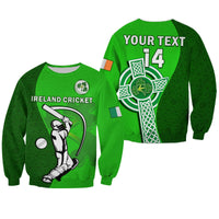 (Custom Text And Number) Ireland Cricket Sweatshirt Irish Flag Celtic Cross Sporty Style - Wonder Print Shop