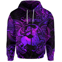 Sagittarius Zodiac Polynesian Zip Hoodie Unique Style Purple LT8 - Wonder Print Shop