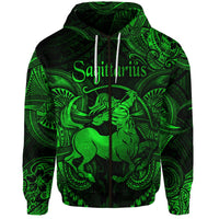 Sagittarius Zodiac Polynesian Zip Hoodie Unique Style Green LT8 - Wonder Print Shop