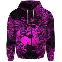 Sagittarius Zodiac Polynesian Zip Hoodie Unique Style Pink LT8 - Wonder Print Shop