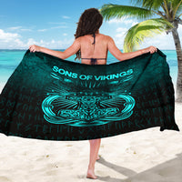 Viking Sarong - Vikings Ravens Mjolnir - Cyan Version Sarong RLT12 - Wonder Print Shop